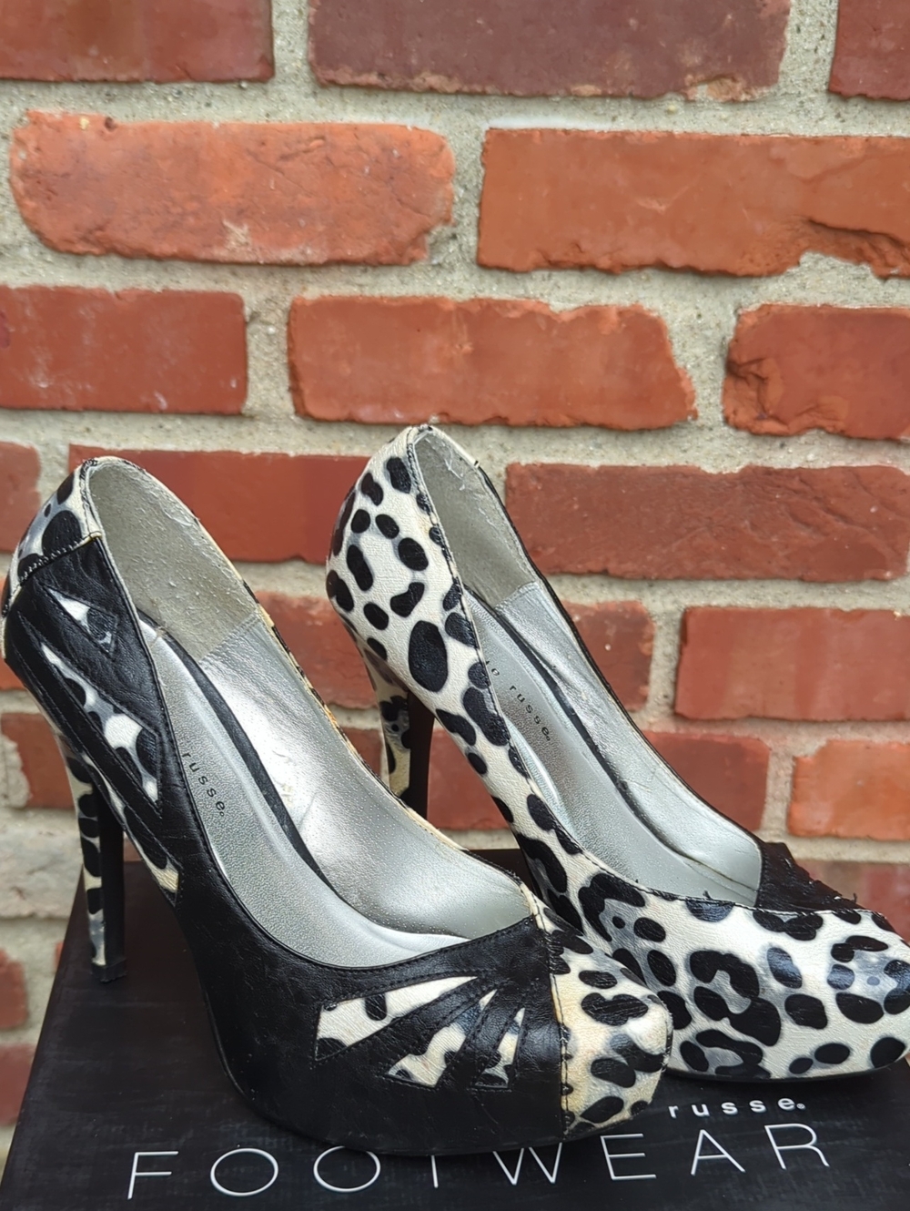 Russ Black and White Leopard Platform Pumps 4.5 in
